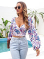 Emily V-Neck Long Sleeve Printed Crop Blouse - Vestir en Moda