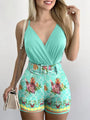 Emily V-Neck Print Set with Belt Summer Women Two Piece Set - Vestir en Moda