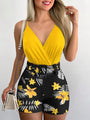 Emily V-Neck Print Set with Belt Summer Women Two Piece Set - Vestir en Moda