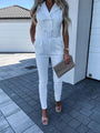 Emma Pure Color Lapel Sleeveless Jumpsuit - Vestir en Moda