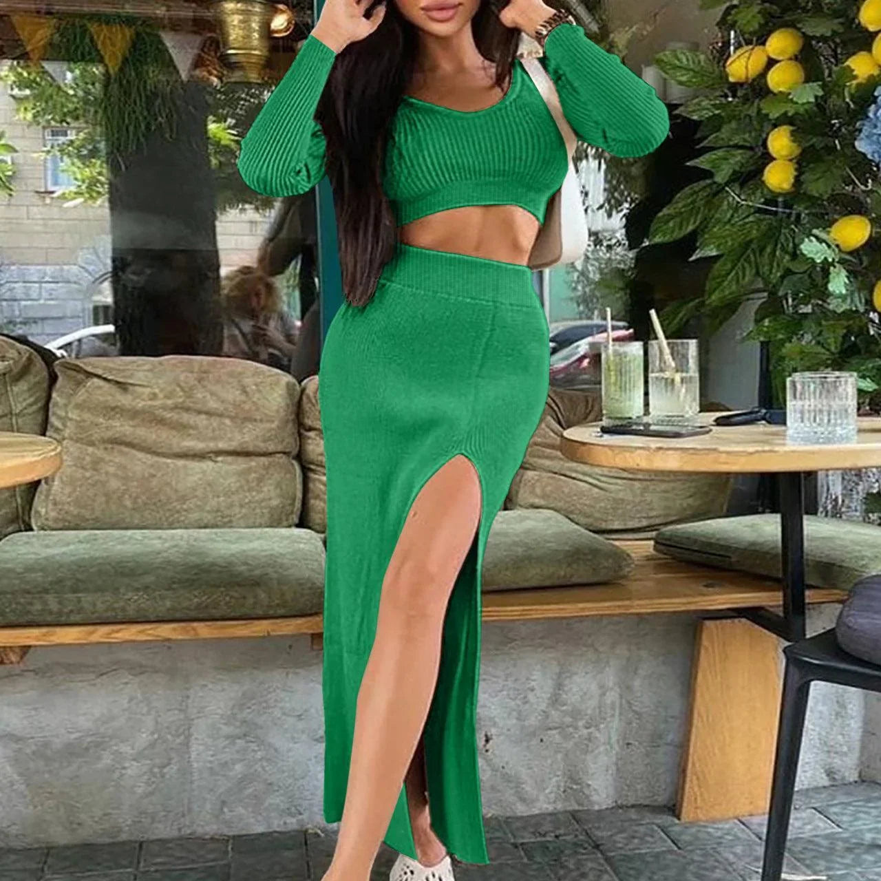 Emma Thread Slit Slim Fit Two Piece sets - Vestir en Moda