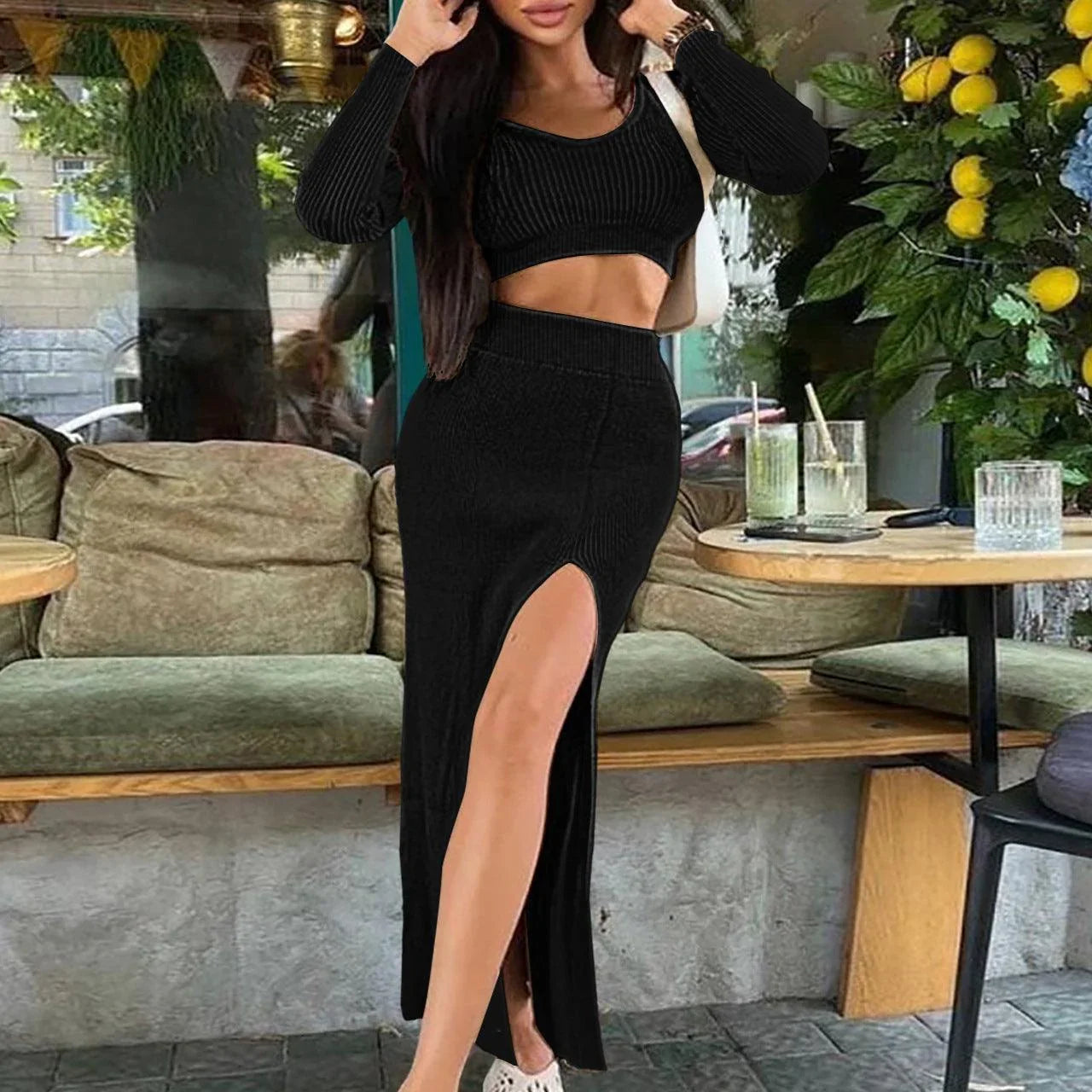 Emma Thread Slit Slim Fit Two Piece sets - Vestir en Moda