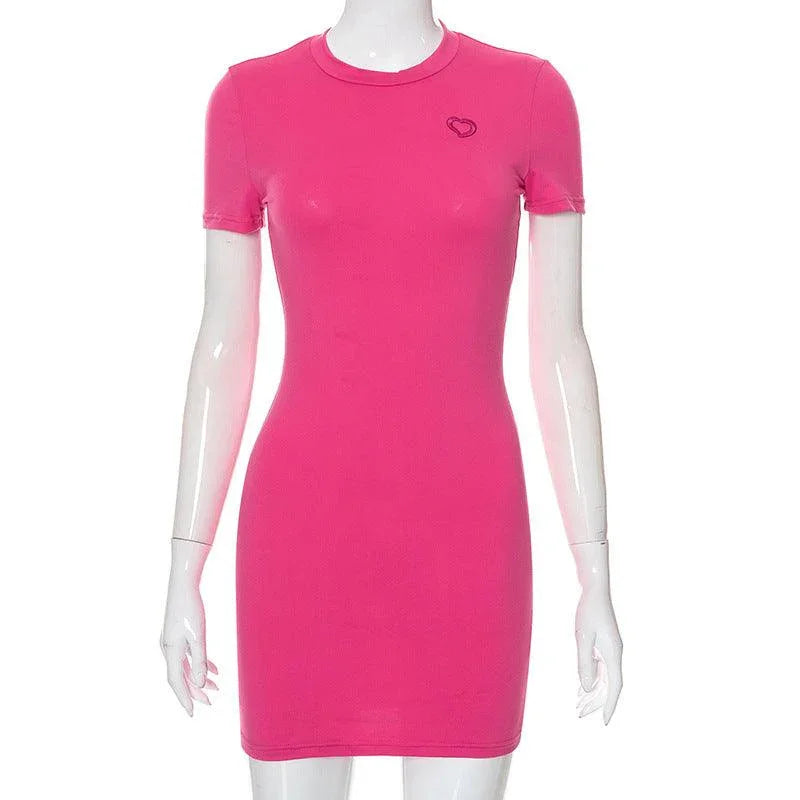 Erica Solid Color Embroidered Tight Sheath Short Dress - Vestir en Moda