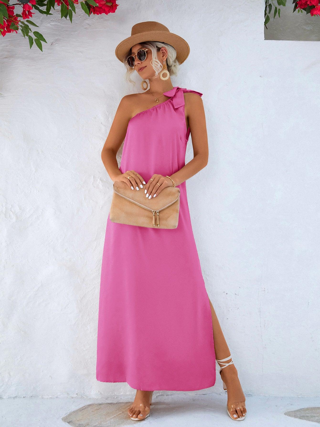 Erica Spring Summer Eaby Oblique Shoulder Tied Dresses - Vestir en Moda