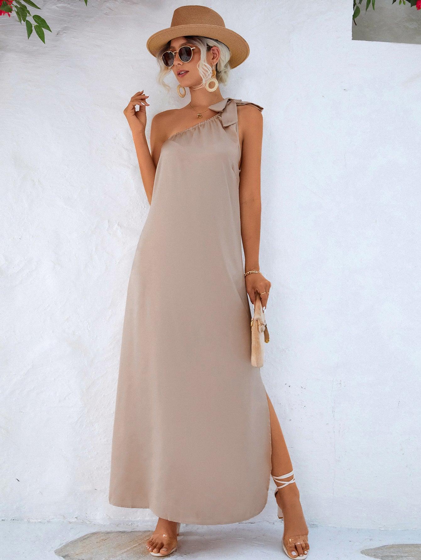 Erica Spring Summer Eaby Oblique Shoulder Tied Dresses - Vestir en Moda