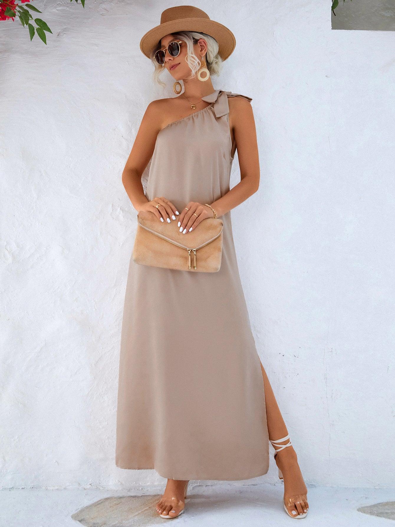 Erica Spring Summer Eaby Oblique Shoulder Tied Dresses - Vestir en Moda