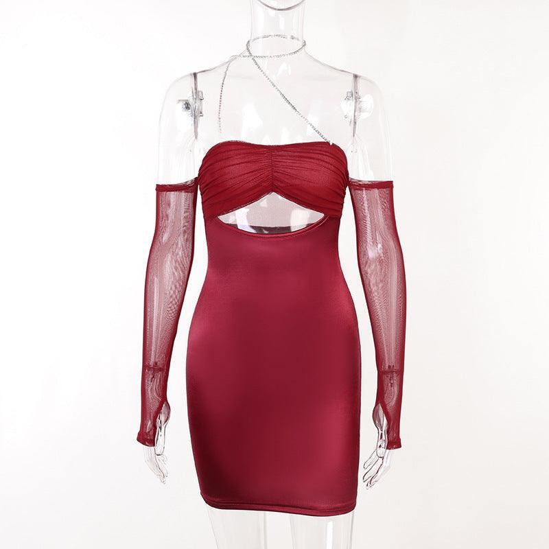 Esmerlin Sexy Long Sleeve Drill Chain Hollow Out Cutout Sheath Dresses - Vestir en Moda