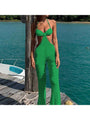España Halter Beach Pure Color Backless Jumpsuits - Vestir en Moda