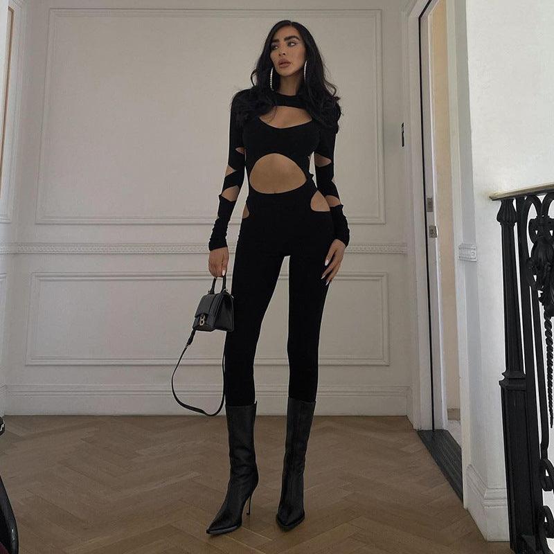 Esther Autumn Sexy Hollow Ripped Long Sleeve Women Casual Jumpsuits - Vestir en Moda