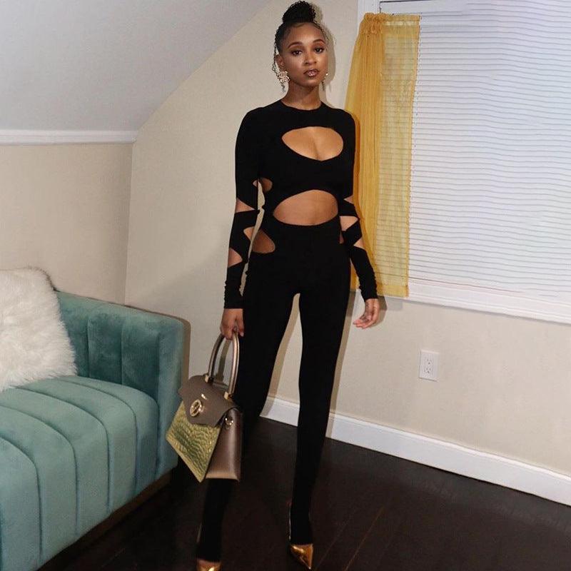 Esther Autumn Sexy Hollow Ripped Long Sleeve Women Casual Jumpsuits - Vestir en Moda
