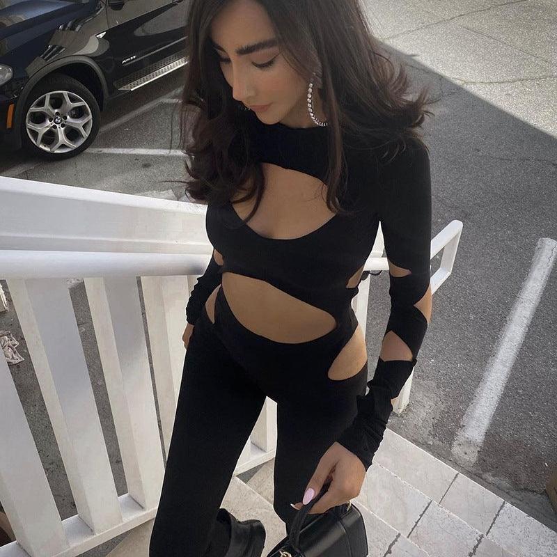 Esther Autumn Sexy Hollow Ripped Long Sleeve Women Casual Jumpsuits - Vestir en Moda