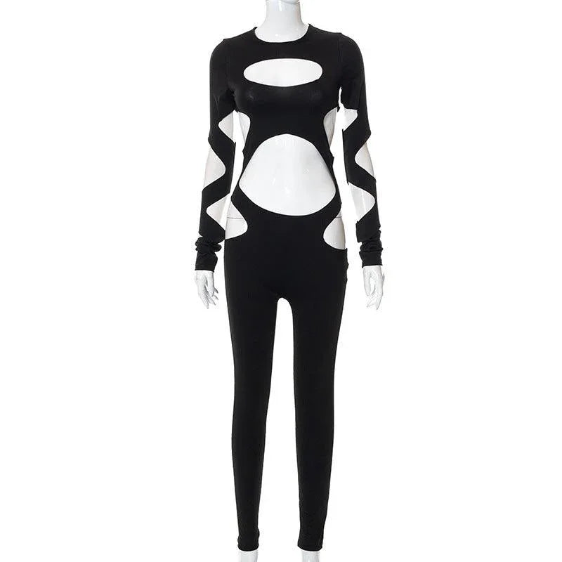 Esther Autumn Sexy Hollow Ripped Long Sleeve Women Casual Jumpsuits - Vestir en Moda