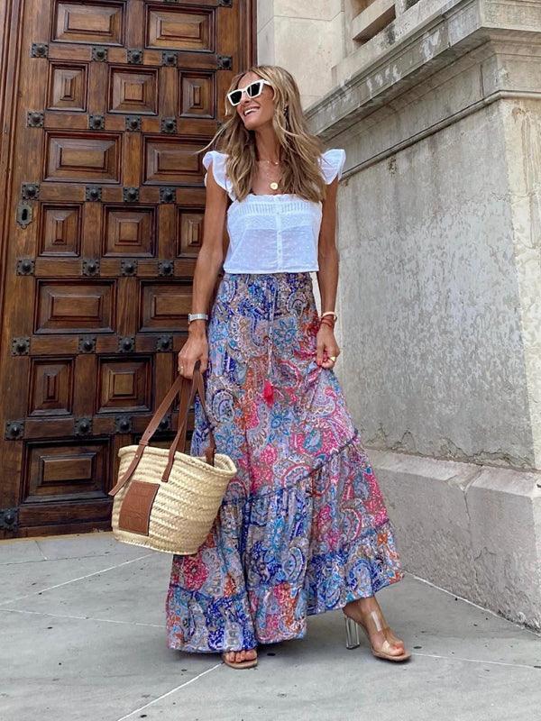 Eve Sexy Tropical Style Floral Printed Maxi Skirt - Vestir en Moda