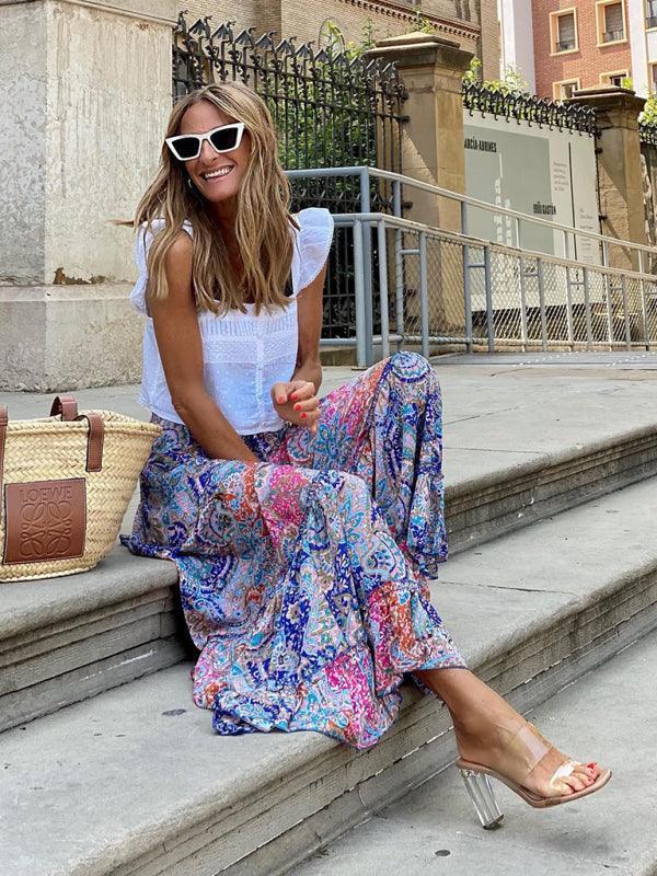 Eve Sexy Tropical Style Floral Printed Maxi Skirt - Vestir en Moda
