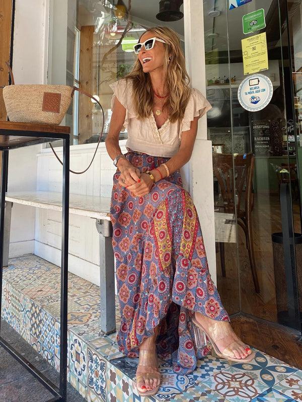 Eve Sexy Tropical Style Floral Printed Maxi Skirt - Vestir en Moda