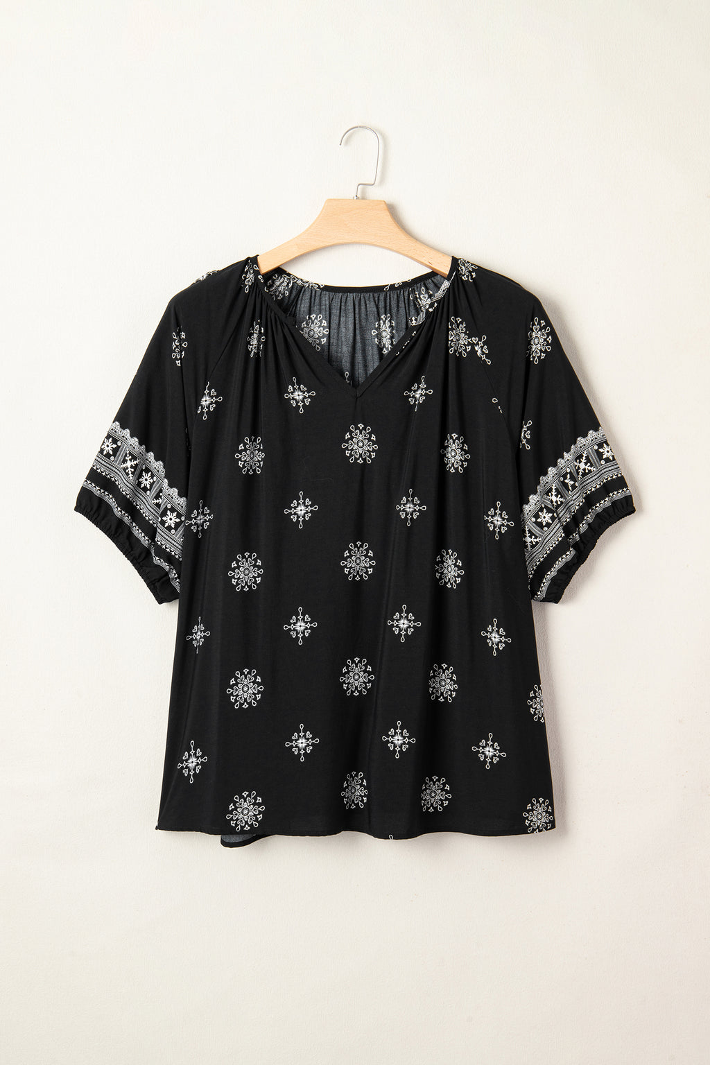 Boho Chic Notched V Neck  Floral Sleeve