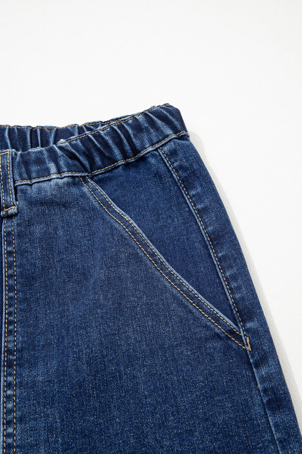 Prussian Blue Drawstring Seam Detail Raw Hem Wide Leg Denim Pants