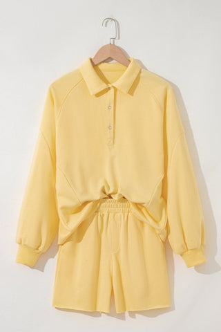Sarah Solid Buttoned Collar Pullover Two Piece Sets
