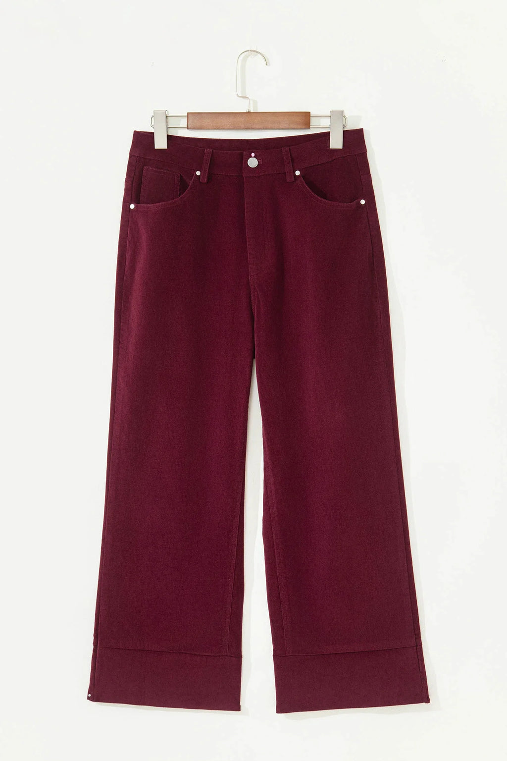 Jady Burgundy Corduroy Solid Color High Waist Wide Leg Pants