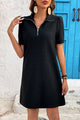 Melanie Black Textured Zipped Collar Shift Polo T Shirt Dress