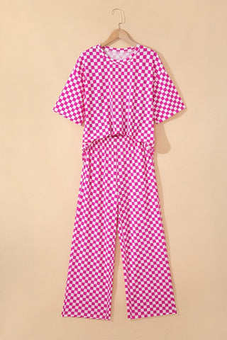 Vivian Checker Short Sleeve Two Piece Sets