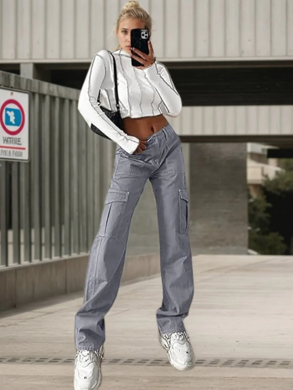 Women’s High Waisted Work Pants – Casual Wide Leg Cargo Trousers