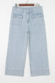 Betsie Sky Blue Stripe Button Flap Pocket Cuffed Hem Wide Leg Jeans