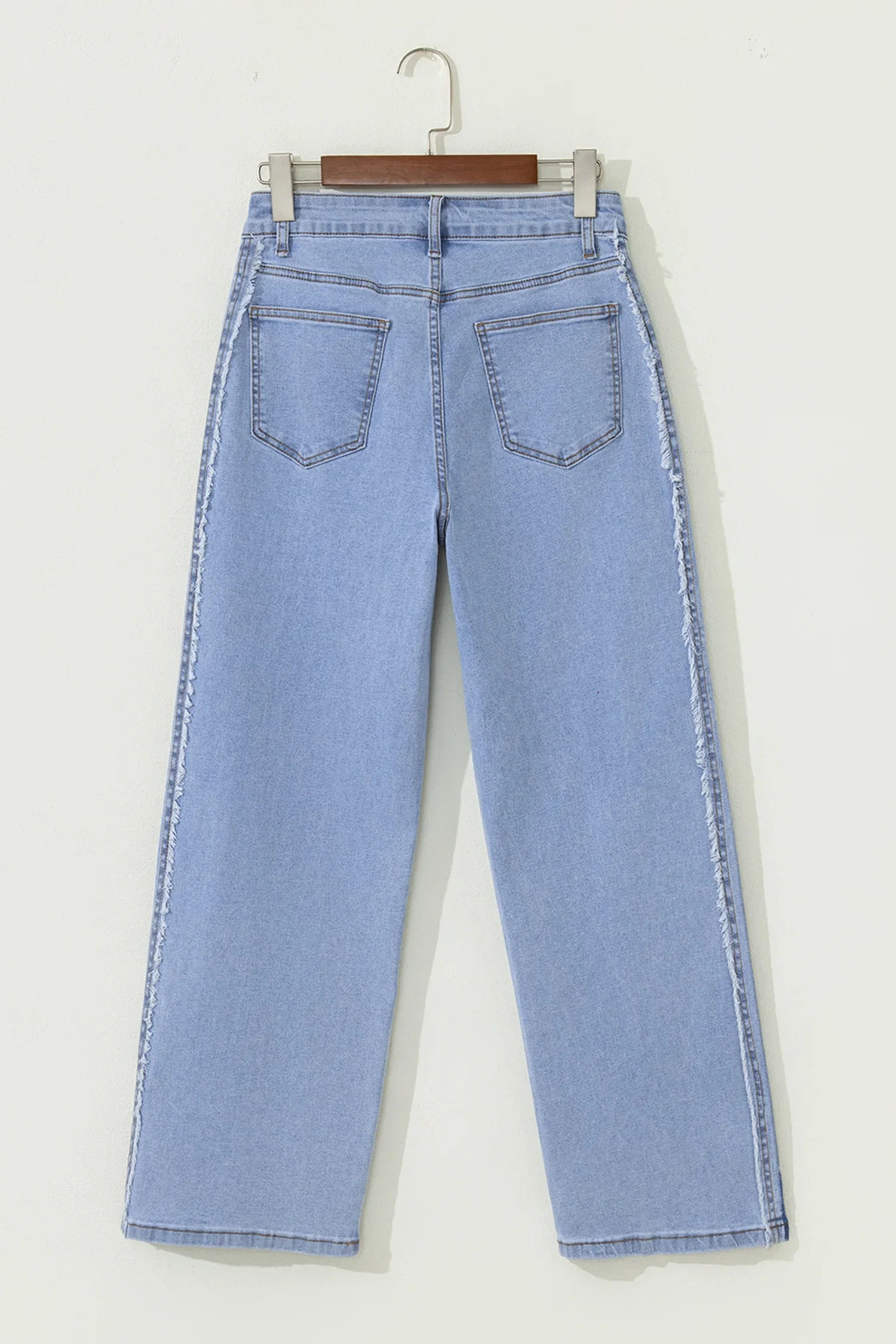 Charlie Beau Blue Contrast Stripe Frayed Side Panel Patchwork Shift Jeans