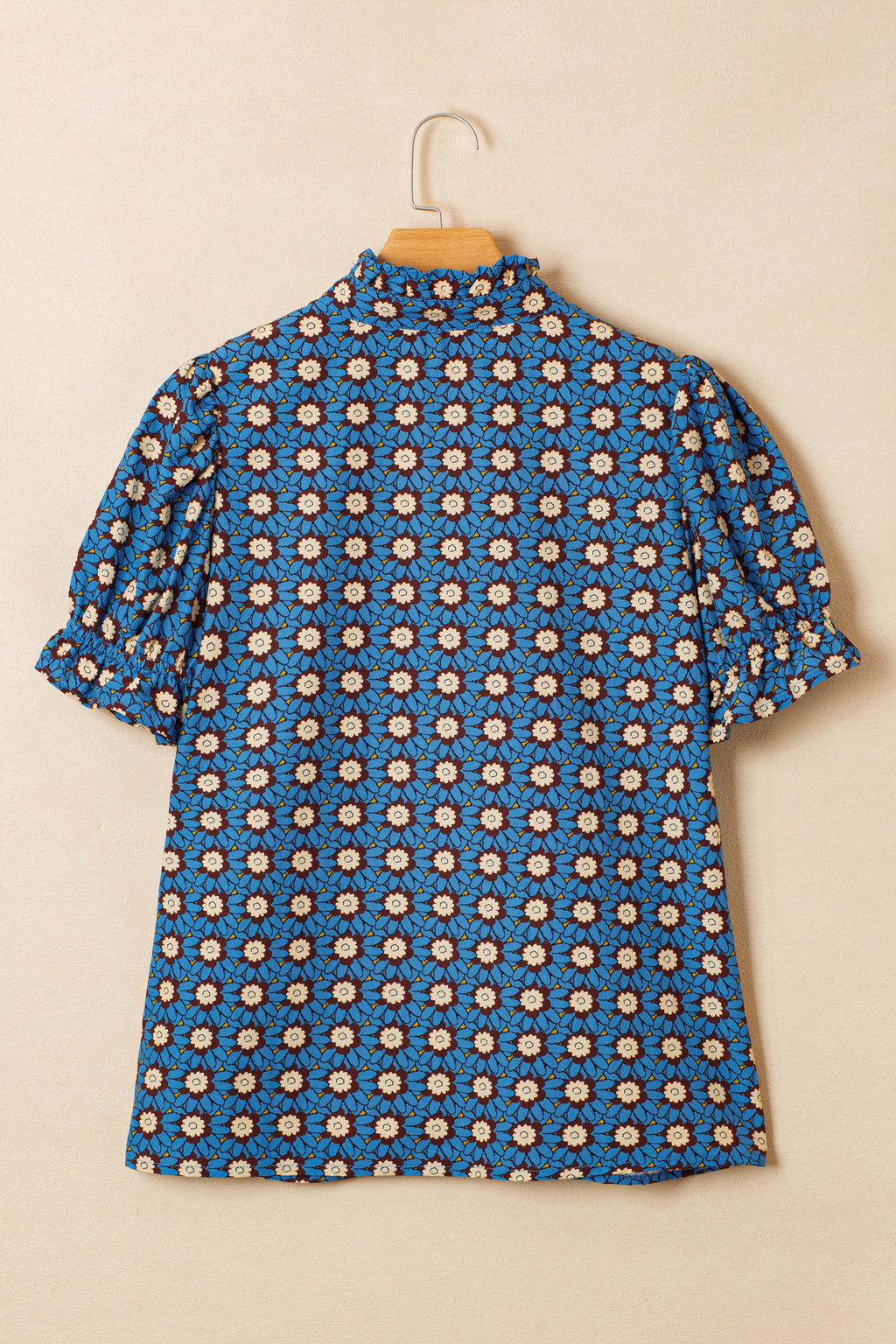 Floral Print V Neck Pleated Puff Sleeve
