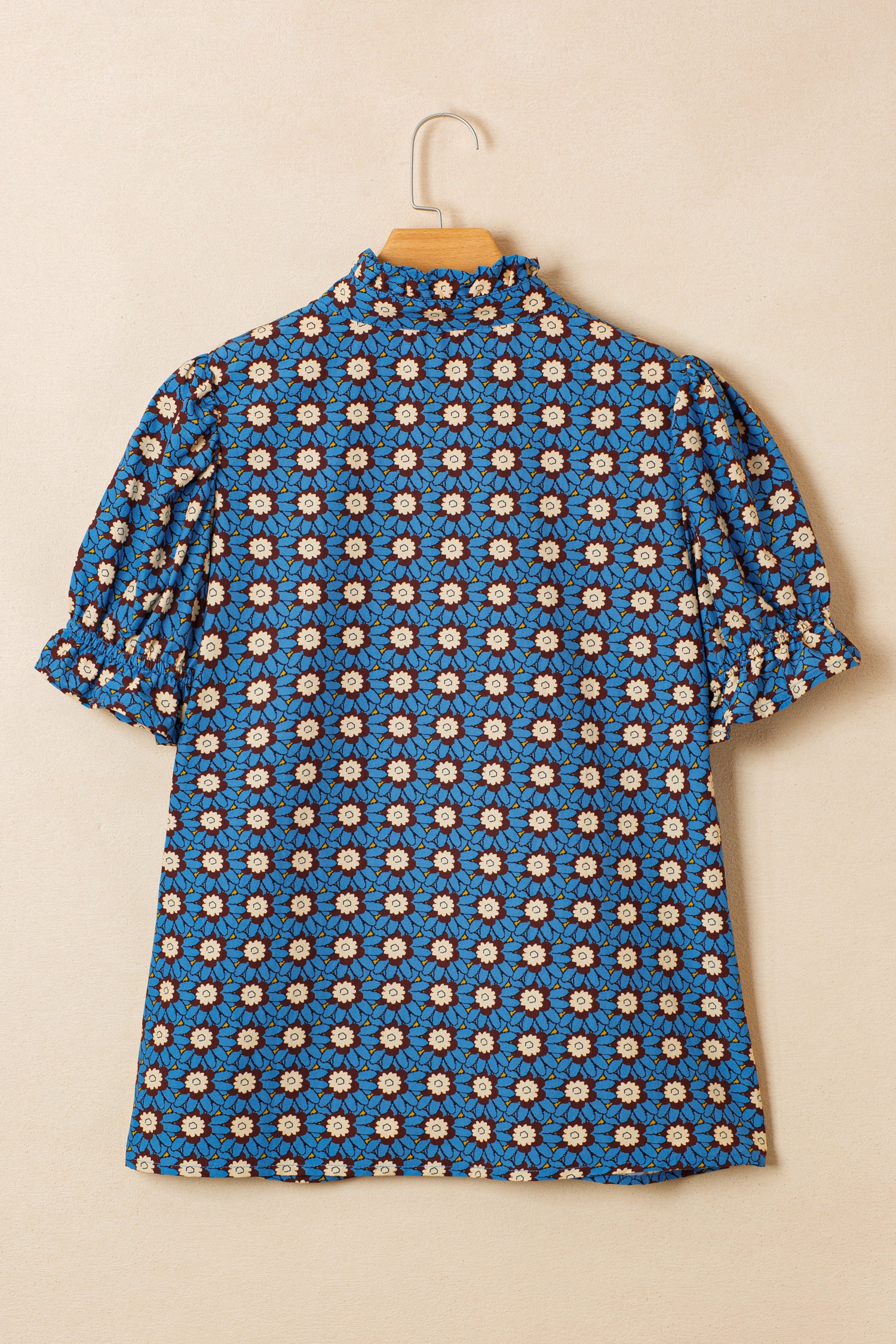 Floral Print V Neck Pleated Puff Sleeve