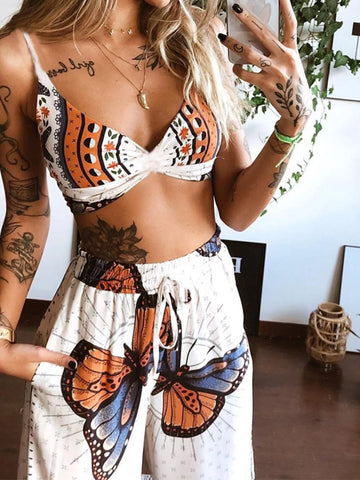 Anabelle Boho Butterfly Print Two Piece Sets