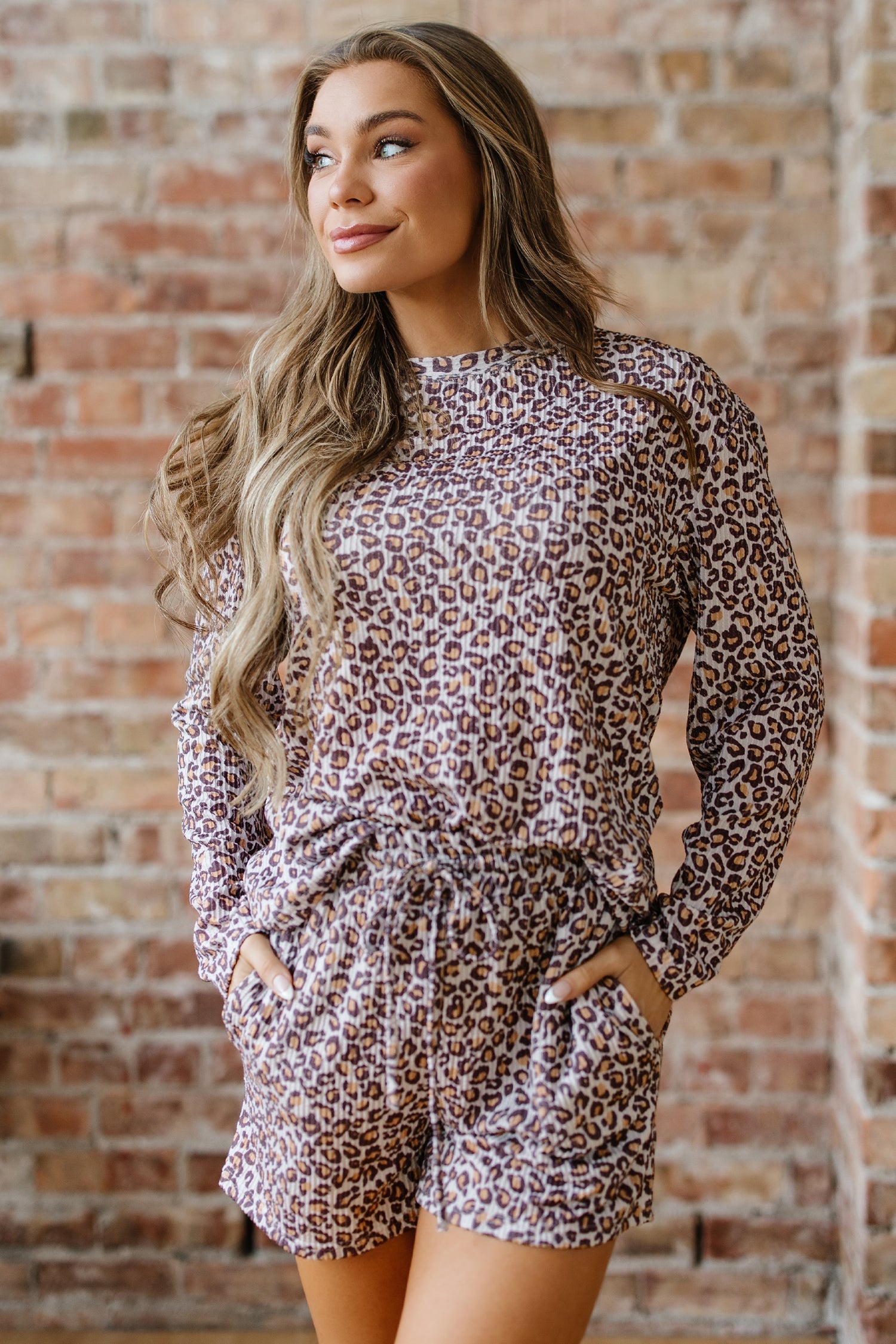 Ana Leopard Ribbed Long Sleeve Two Piece Sets