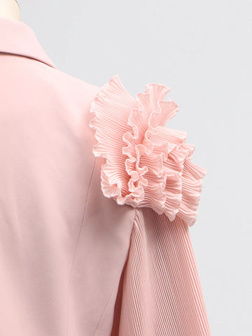 Karina Frill Lapel Collar Pleated Two Piece Sets