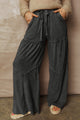 Wendy Black Mineral Wash Tiered Wide Leg Patchwork Drawstring Pants