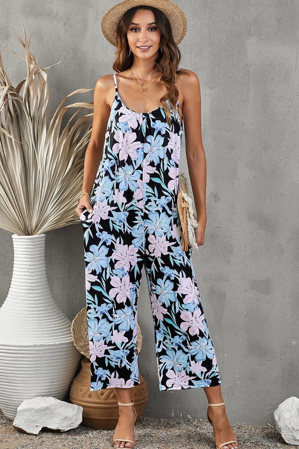 Fabiana Botanical Print Spaghetti Strap Cropped Jumpsuits - Vestir en Moda