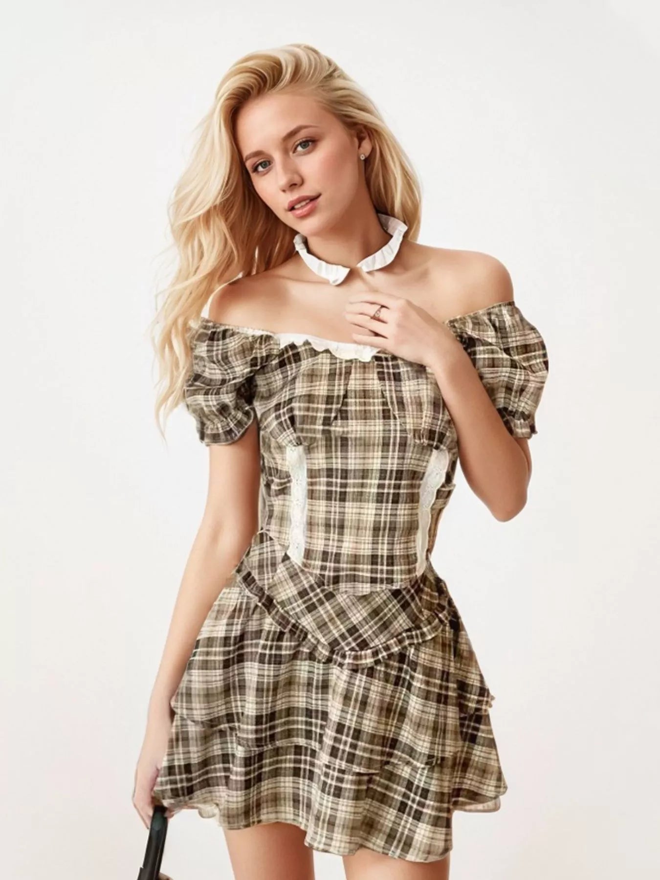 Alondra Plaid Puff Sleeve Two Piece Sets
