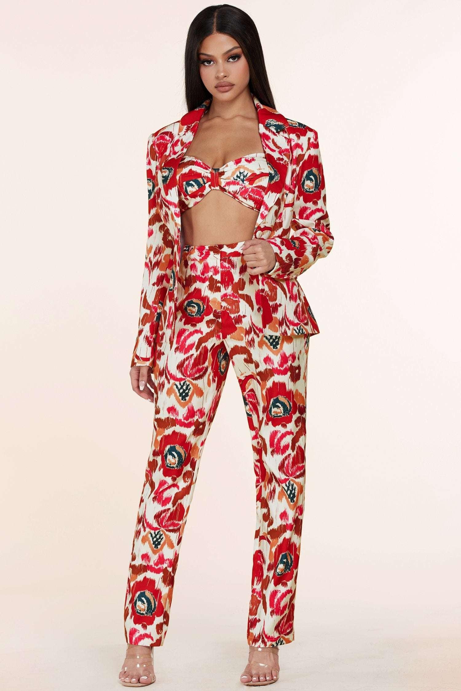 Fasheabe Elegant Flower Print Bandeau Tree Pieces Set