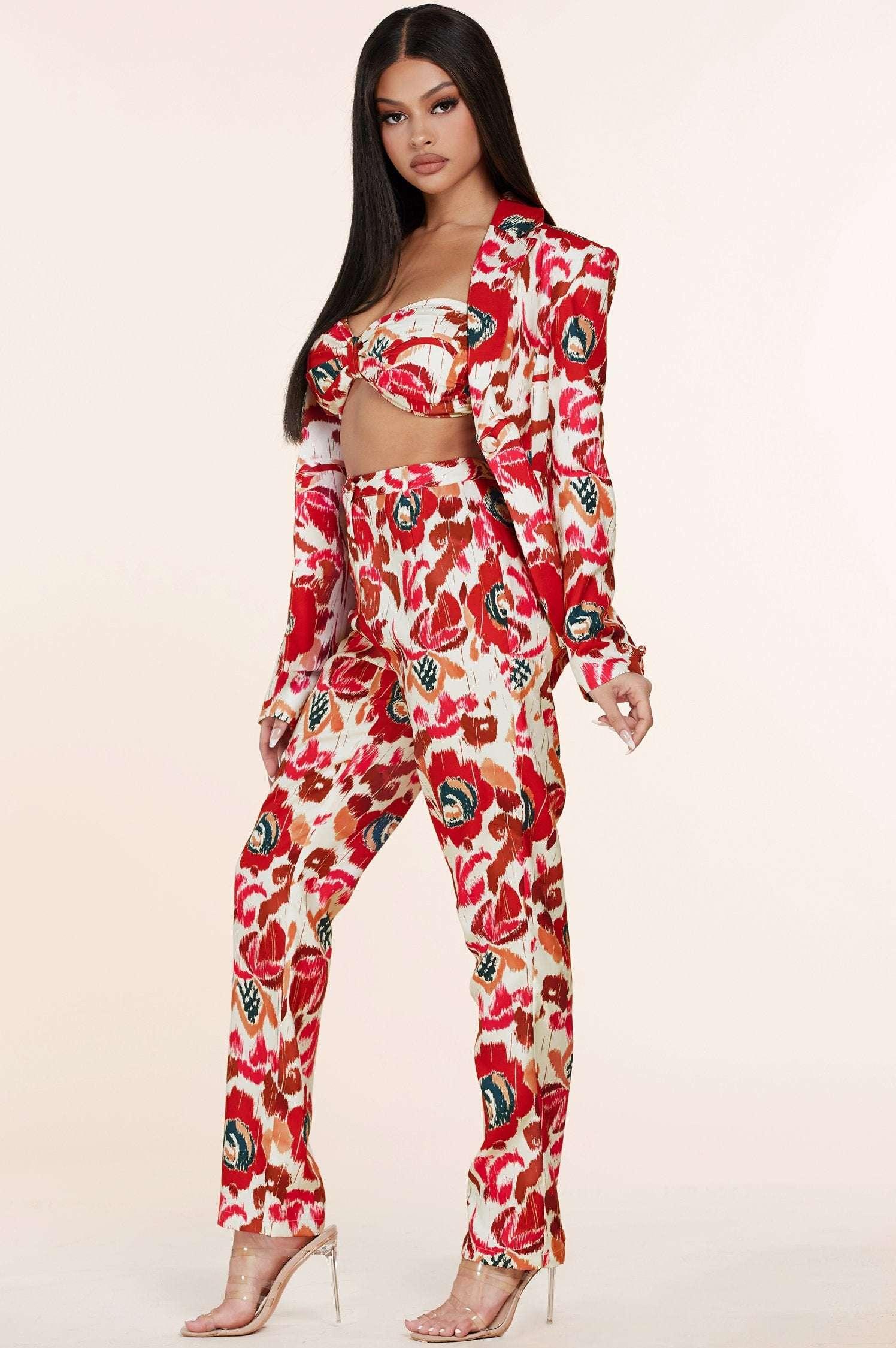 Fasheabe Elegant Flower Print Bandeau Tree Pieces Set