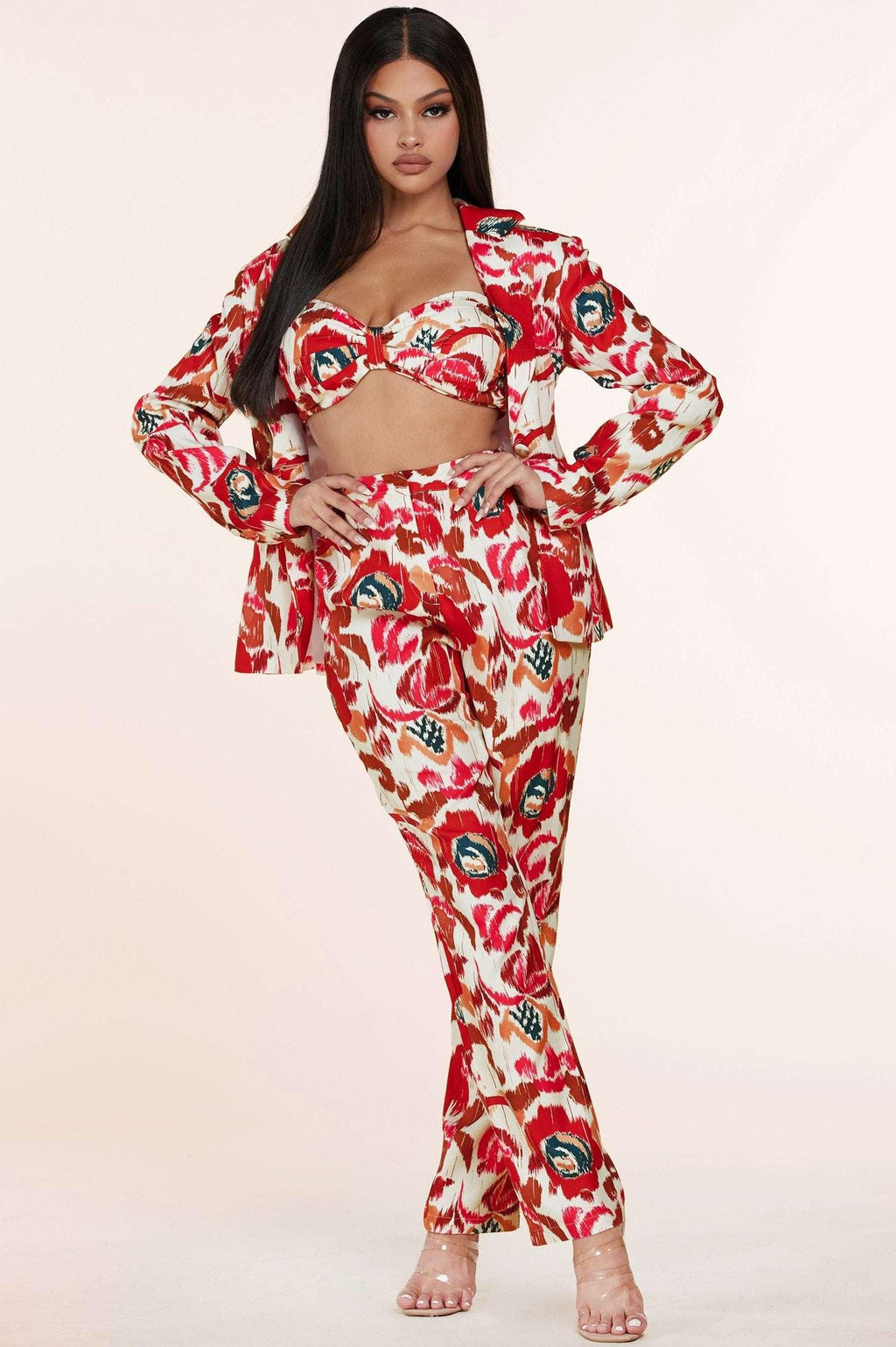 Fasheabe Elegant Flower Print Bandeau Tree Pieces Set
