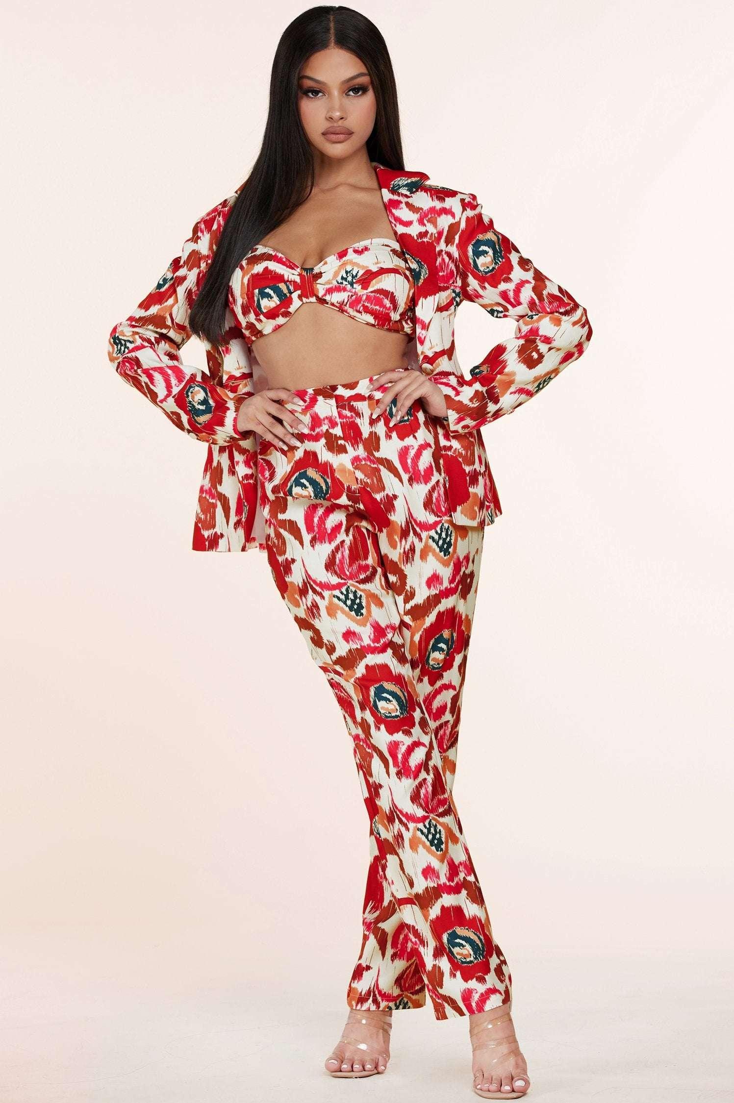 Fasheabe Elegant Flower Print Bandeau Tree Pieces Set