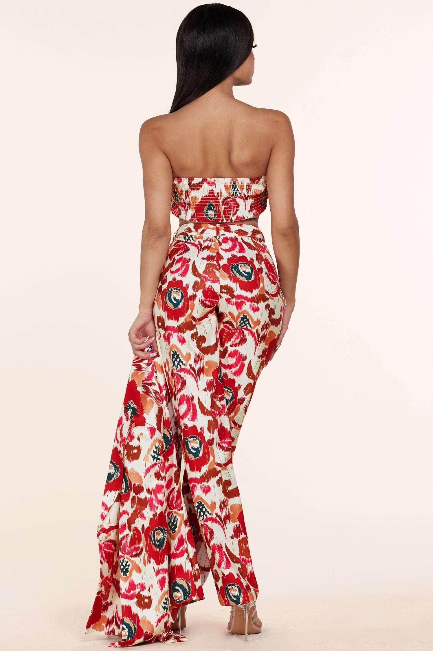 Fasheabe Elegant Flower Print Bandeau Tree Pieces Set
