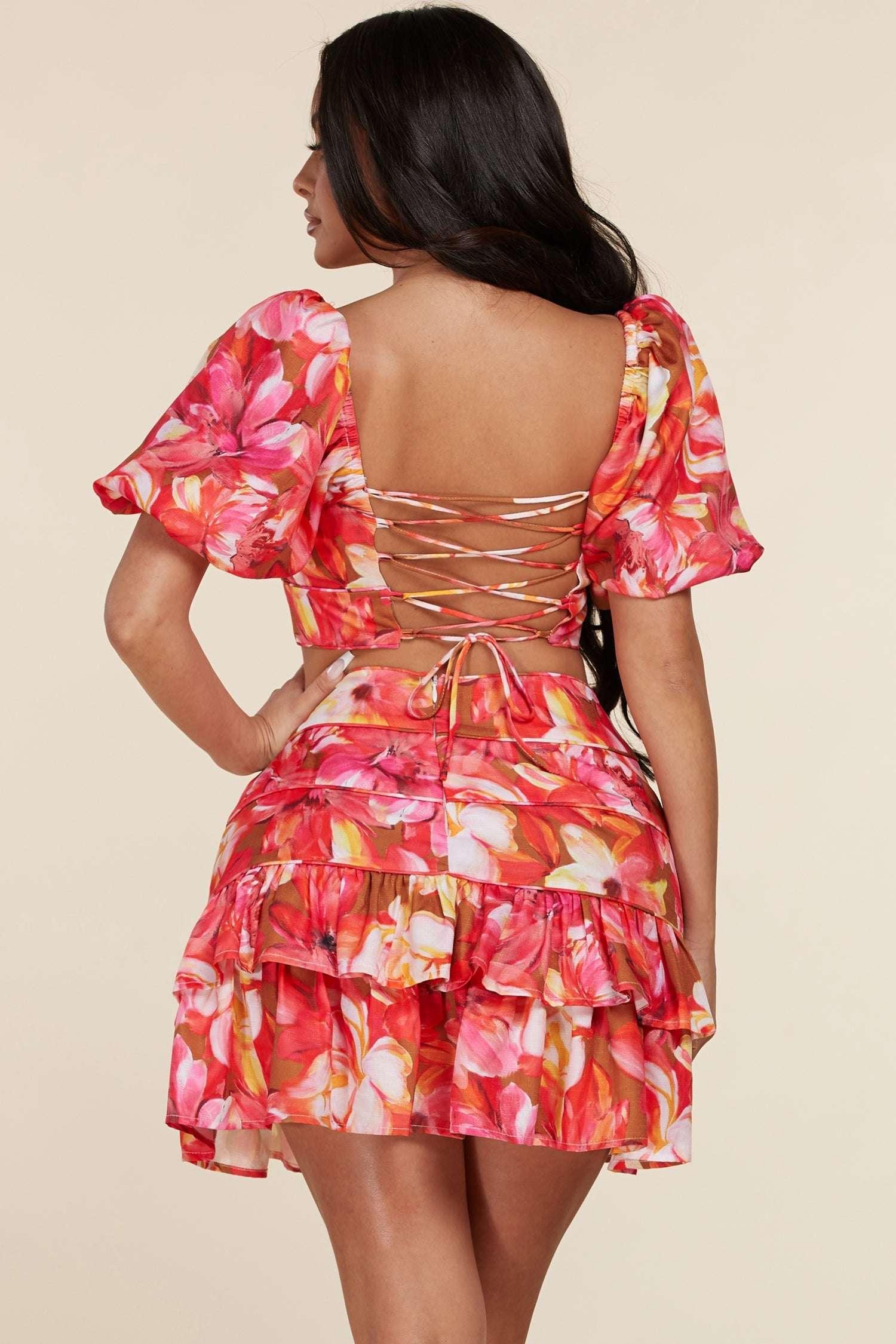 Fasheabe Charming Elegant Puff Sleeves Two Piece Set