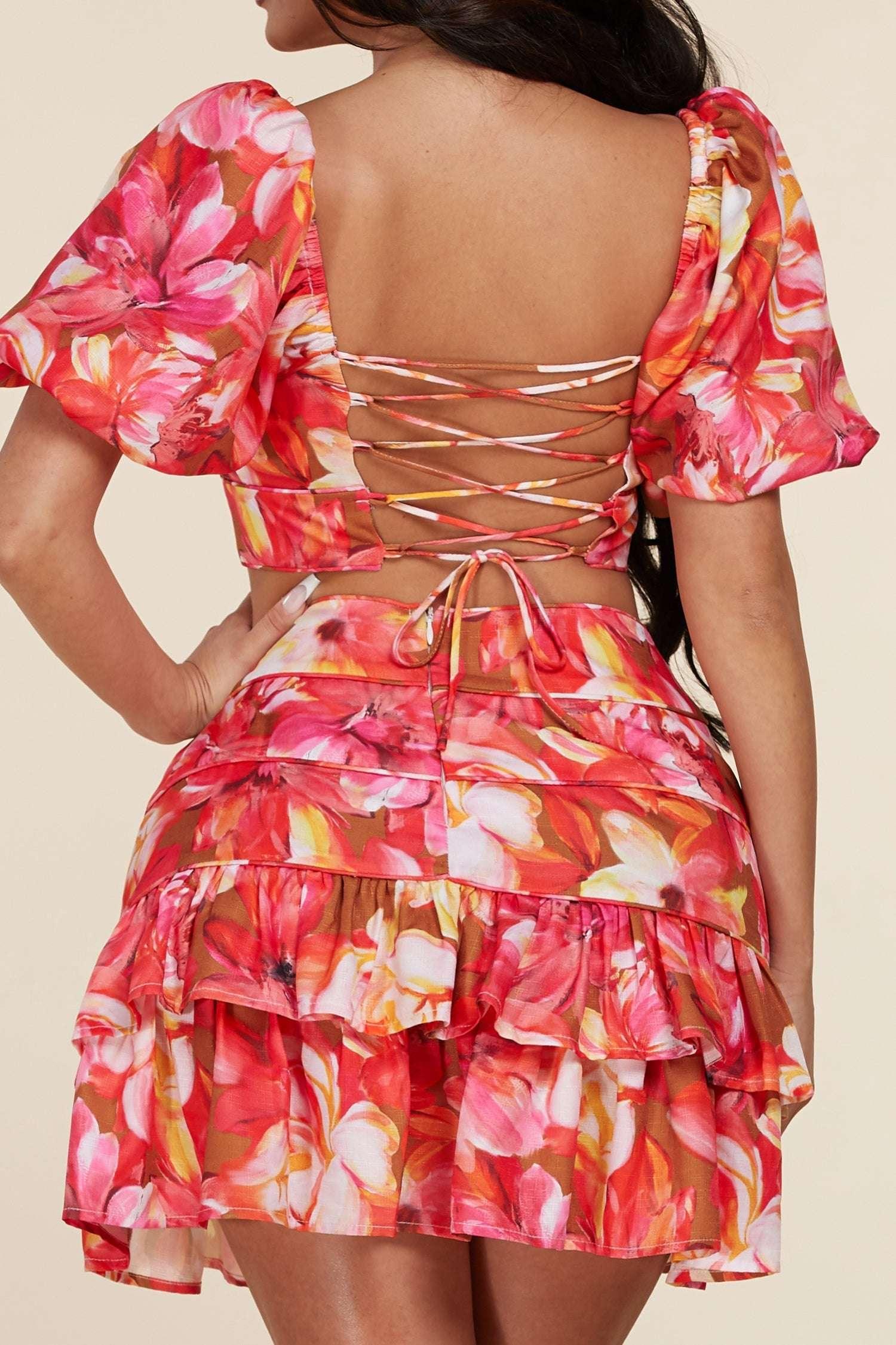 Fasheabe Charming Elegant Puff Sleeves Two Piece Set