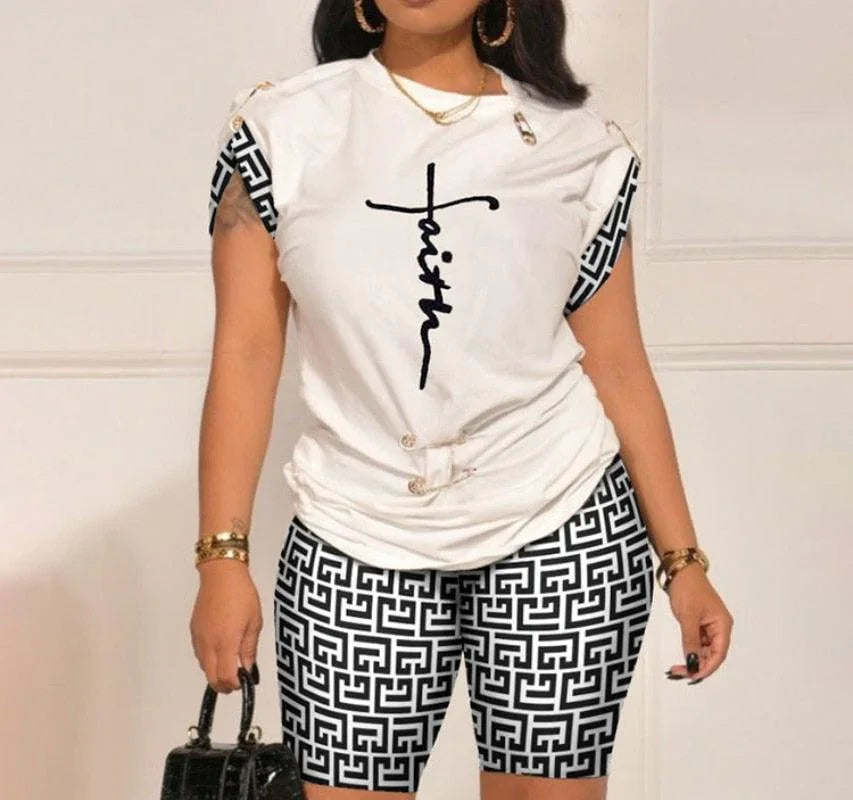 Faye Casual Letter Printed Outfit O Neck Sleeve Two Piece Set - Vestir en Moda