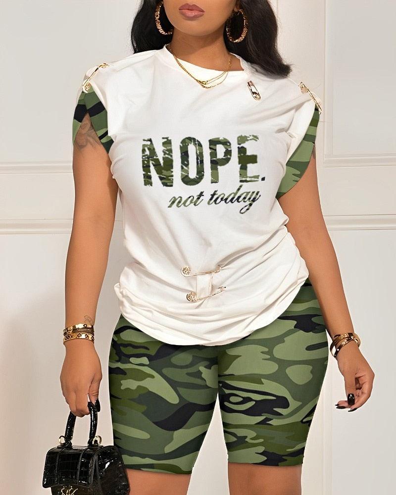 Faye Casual Letter Printed Outfit O Neck Sleeve Two Piece Set - Vestir en Moda