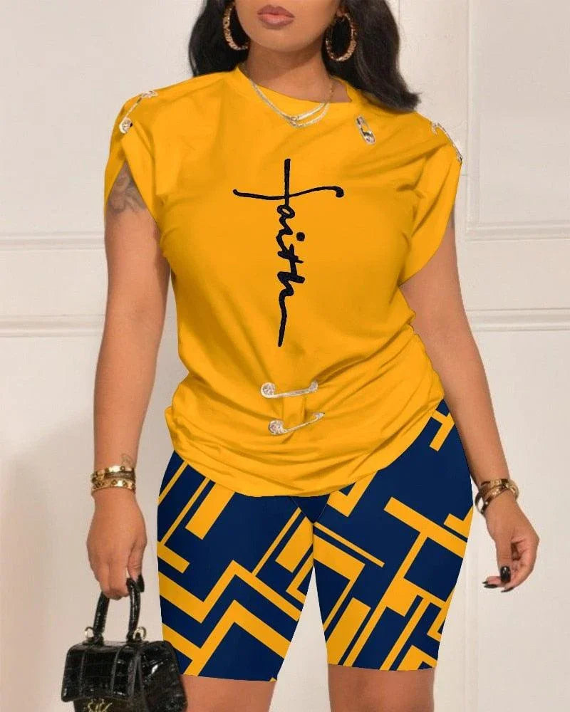 Faye Casual Letter Printed Outfit O Neck Sleeve Two Piece Set - Vestir en Moda