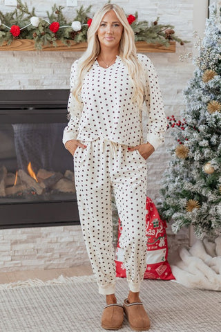 Milka Polka Dot Waffle Lounge Two Piece Sets