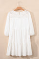 July White Floral Lace Patchwork Bracelet Sleeve Tiered Mini Dress