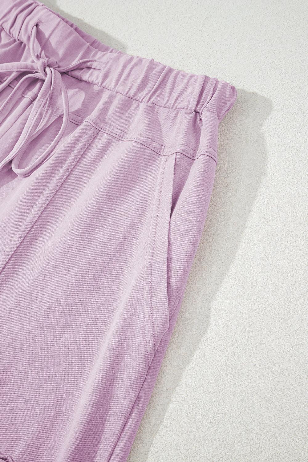 Mineral Wash Reverse Seam Drawstring Elastic Waist Pants