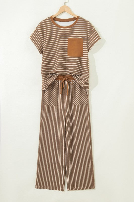 Alicia Stripe Crew Neck Two Piece Sets